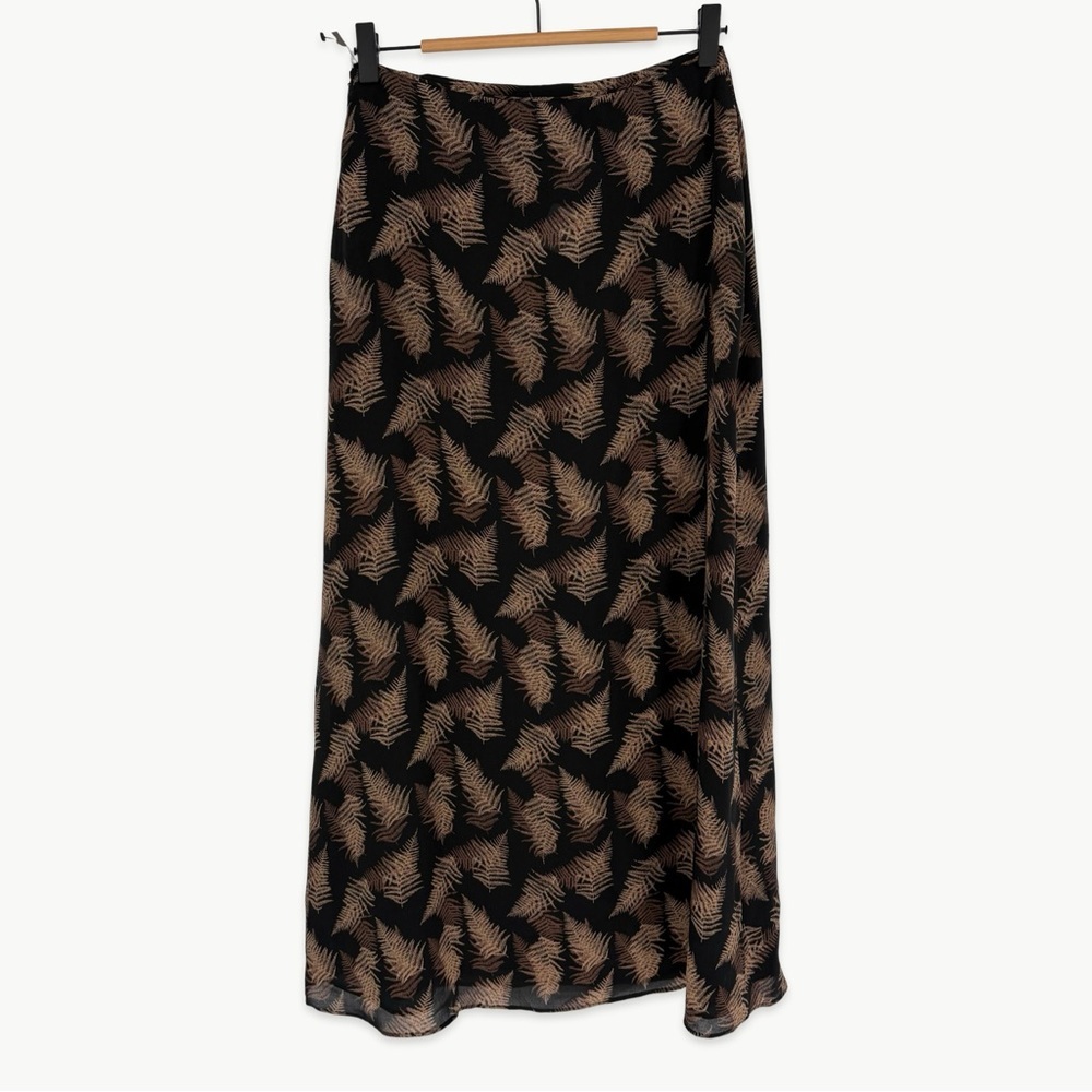 Vintage Calvin Klein Silk Maxi Skirt Bias Cut 90s Minimalist Size 4 Black Tan - Picture 9 of 16